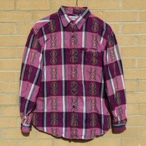 Cabin Creek Plaid Embroidered Geometric Shirt 100% Cotton size L - used